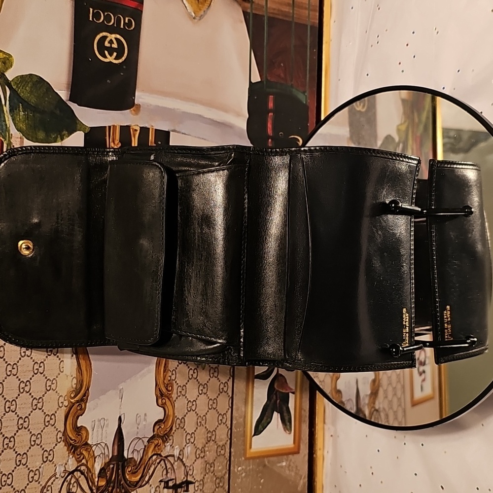 Celine Paris Black Leather & Suede Textured Wallet with Gold Clasp - Picture 9 of 16